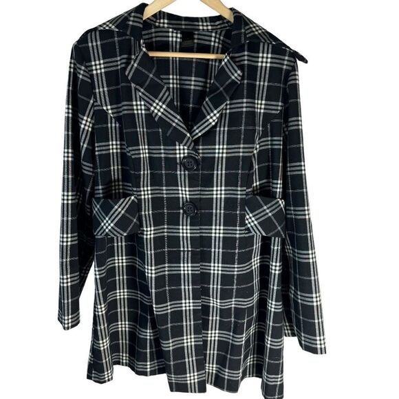 Lane Bryant Black/White Plaid Unlined Coat Sz 16 - Picture 3 of 6